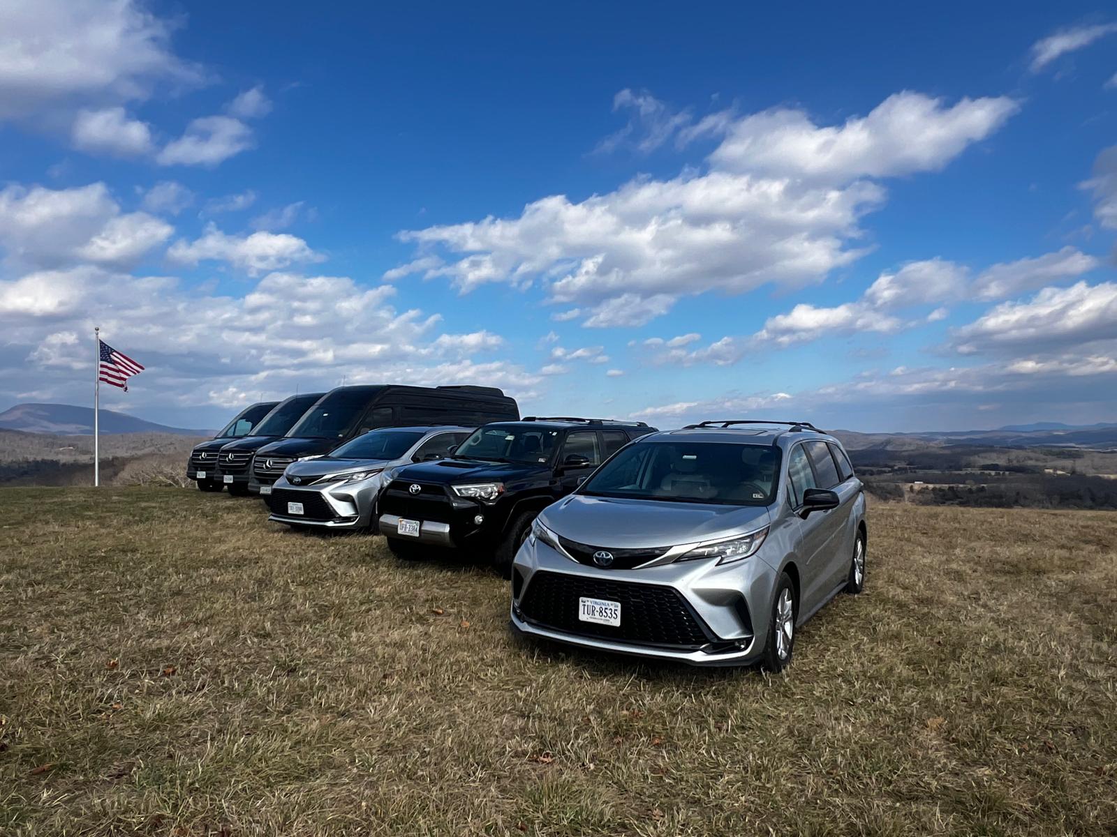 Our fleet of vehicles with at a birthday party event